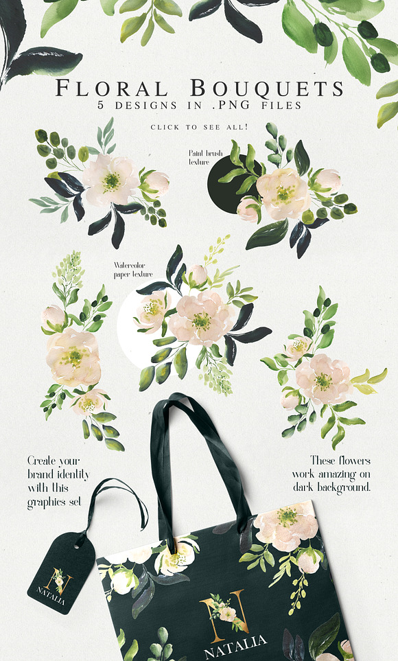 Magdalena watercolor floral set in Illustrations - product preview 2