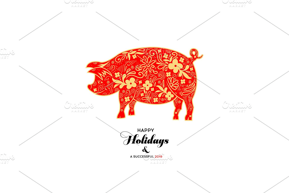 Chinese Zodiac Sign Year of Pig, Red in Objects - product preview 8