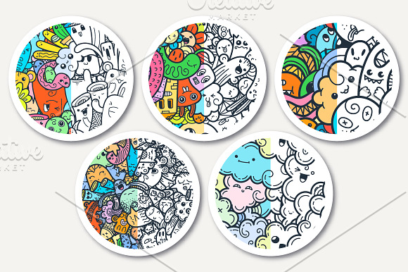 Quirky doodle patterns and colorings in Patterns - product preview 1