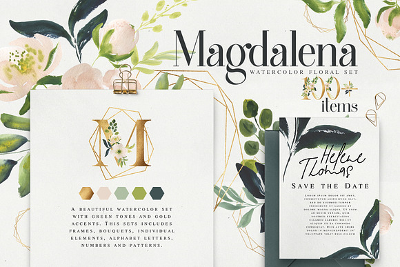 Magdalena watercolor floral set in Illustrations - product preview 4