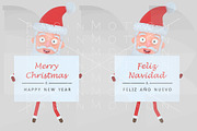 Santa holding placard with greeting