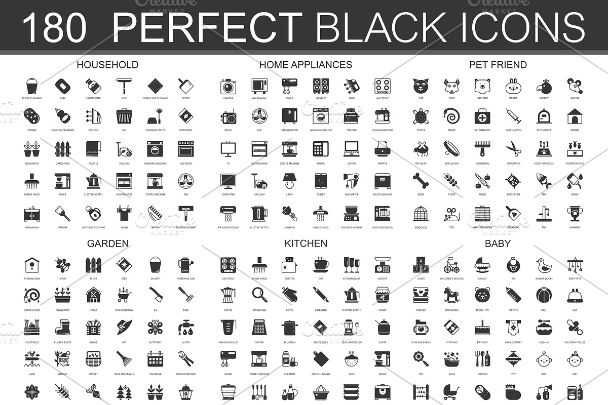 180 Black classic icons in Black And White Icons - product preview 8