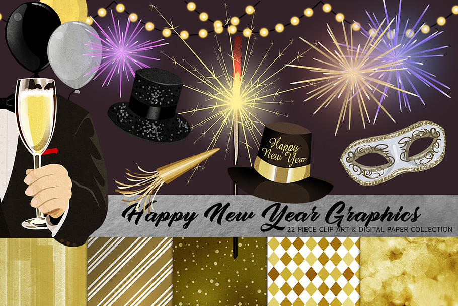 Happy New Year Clip Art Set in Objects - product preview 8