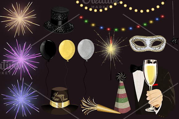 Happy New Year Clip Art Set in Objects - product preview 1