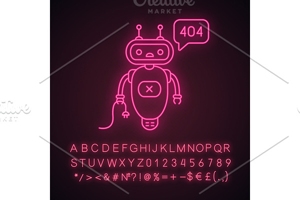 Not found error chatbot neon icon