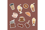 Vector cartoon coffee types stickers