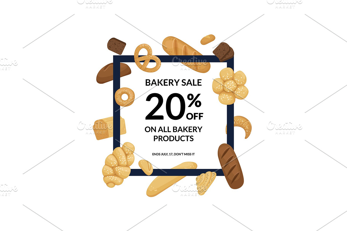 Vector cartoon bakery elements frame in Graphics - product preview 8