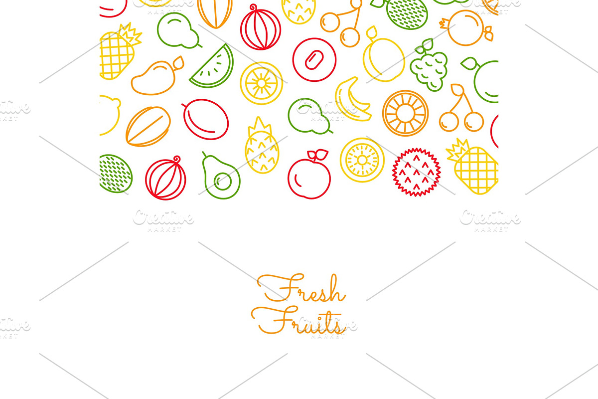Vector line fruits icons background in Graphics - product preview 8