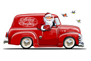Cartoon retro Christmas van with