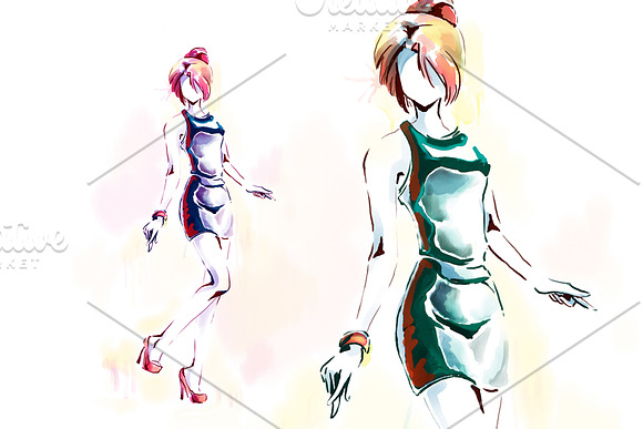 Watercolor painting, elegant girl in Illustrations - product preview 1