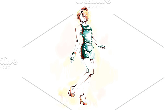 Watercolor painting, elegant girl in Illustrations - product preview 3