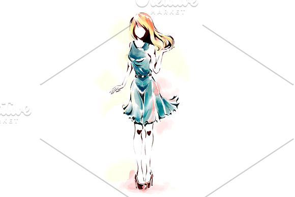 Watercolor painting, elegant girl in Illustrations - product preview 2