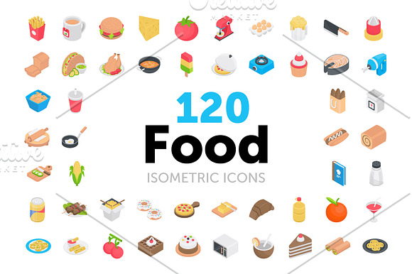 120 Food Isometric Icons in Icons - product preview 2