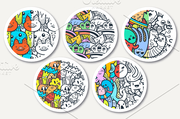 Quirky doodle patterns and colorings in Patterns - product preview 1