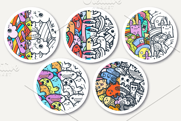 Quirky doodle patterns and colorings in Patterns - product preview 2