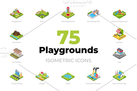 75 Playgrounds Isometric Icons in Icons - product preview 4