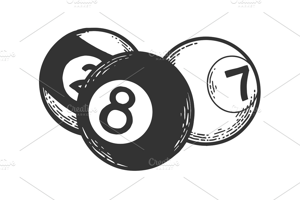 Billiard balls engraving vector in Illustrations - product preview 8