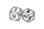 Dice with different symbol engraving