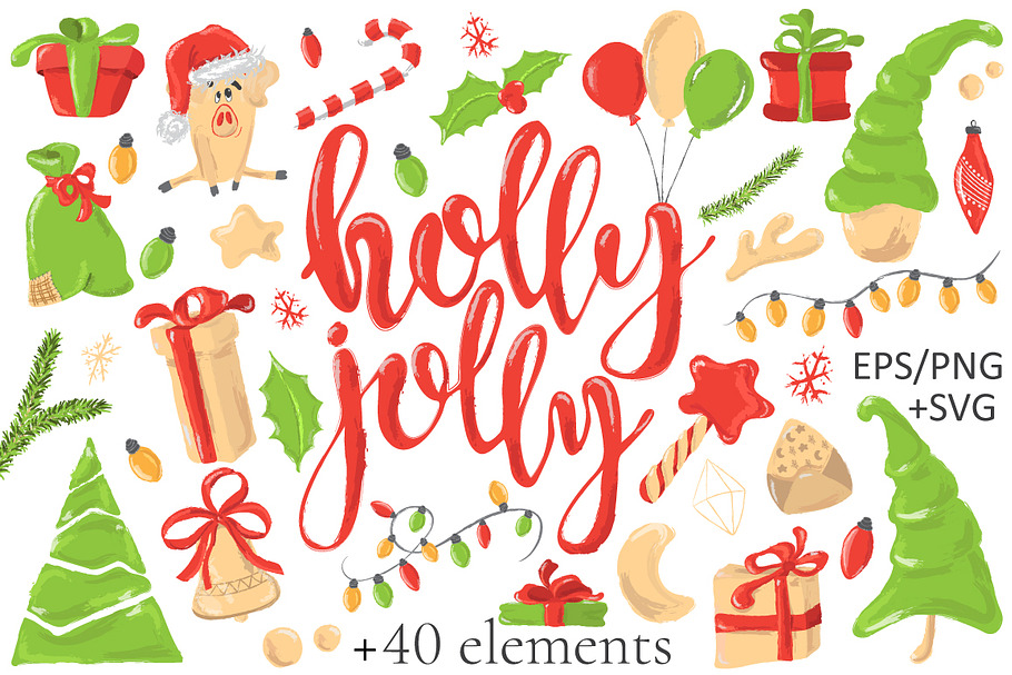 Christmas decoration Holly Jolly in Illustrations - product preview 8