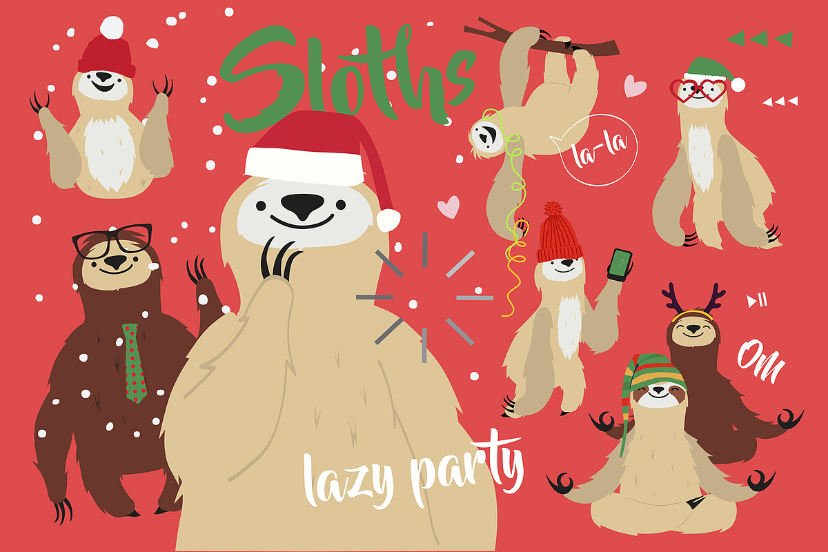Sloths. Lazy party in Illustrations - product preview 8