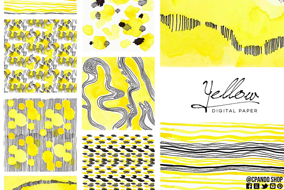 Yellow watercolor digital paper