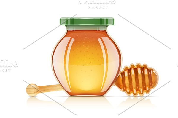 Jar and dipper for honey. Vector