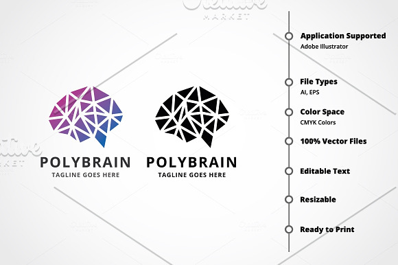 Polygon Brain Logo in Logo Templates - product preview 6