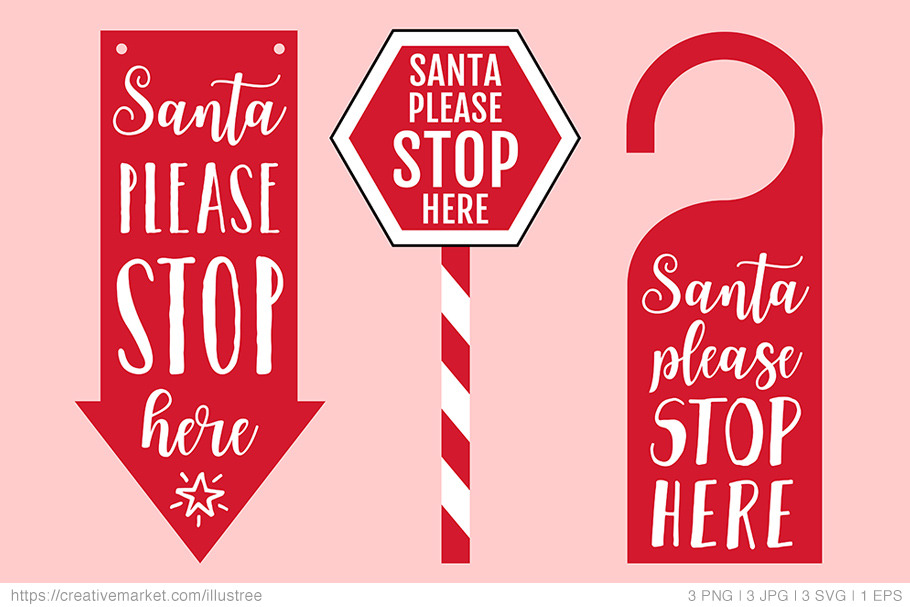 Santa please stop here signs vector