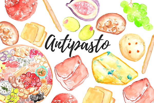 Watercolor Food Antipasto Clipart