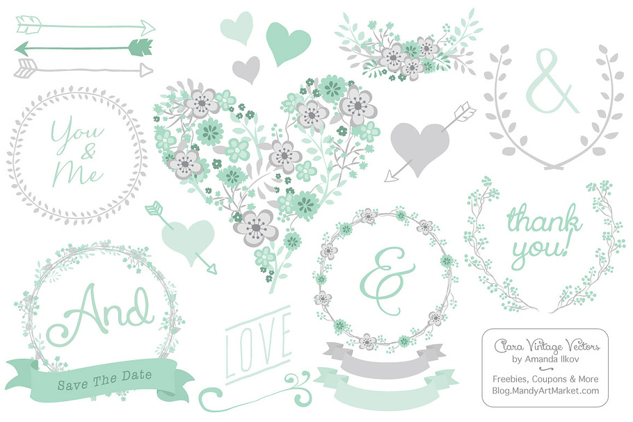 Mint Floral Heart Clipart & Vectors