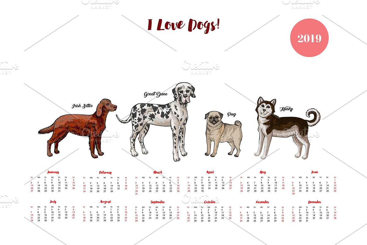 Dog calendar 2019 in Illustrations - product preview 8