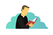 Priest reading Holy Bible book. Man
