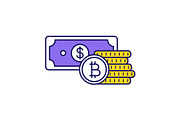 Bitcoin coins and dollar icon