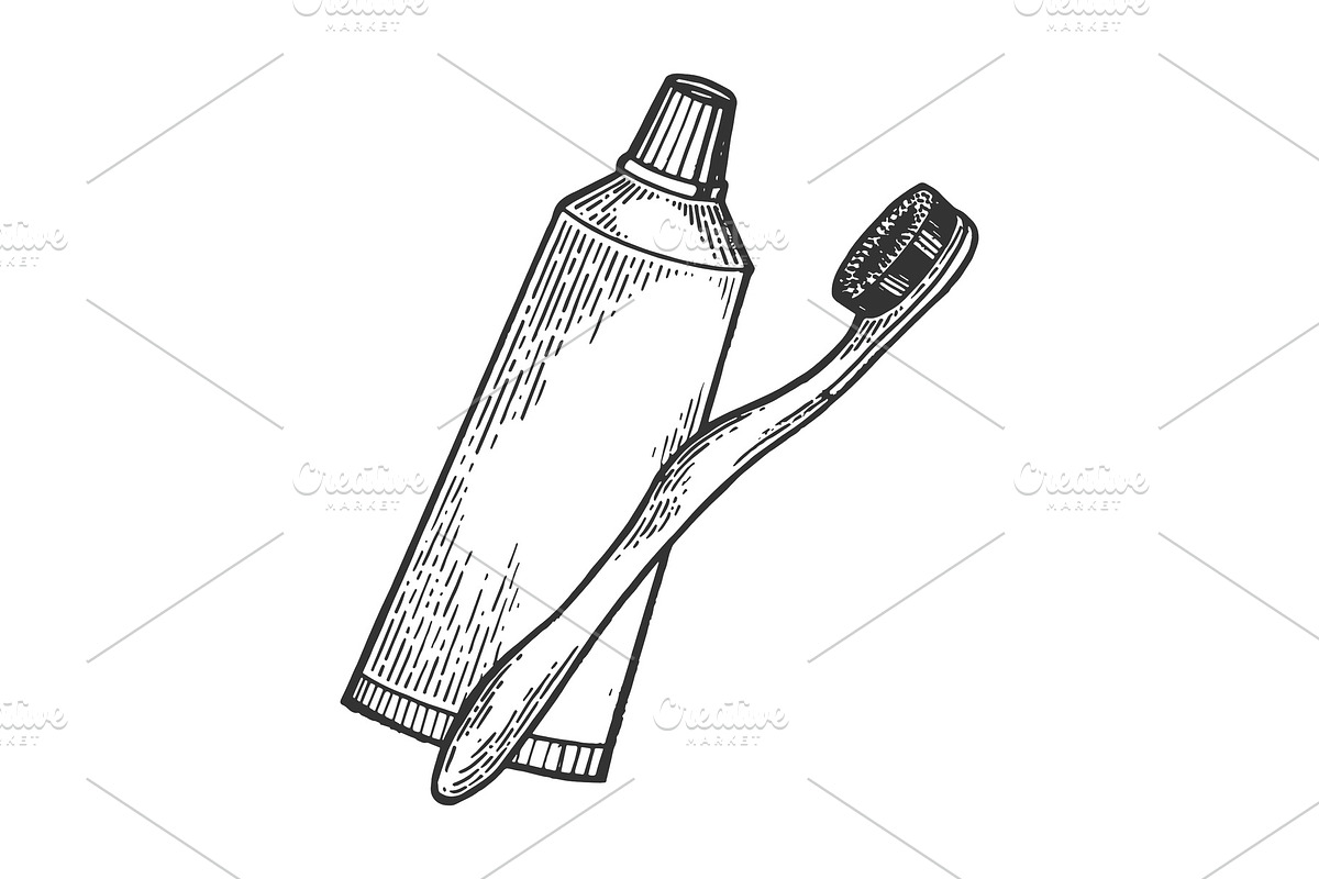 Toothbrush and toothpaste engraving in Illustrations - product preview 8