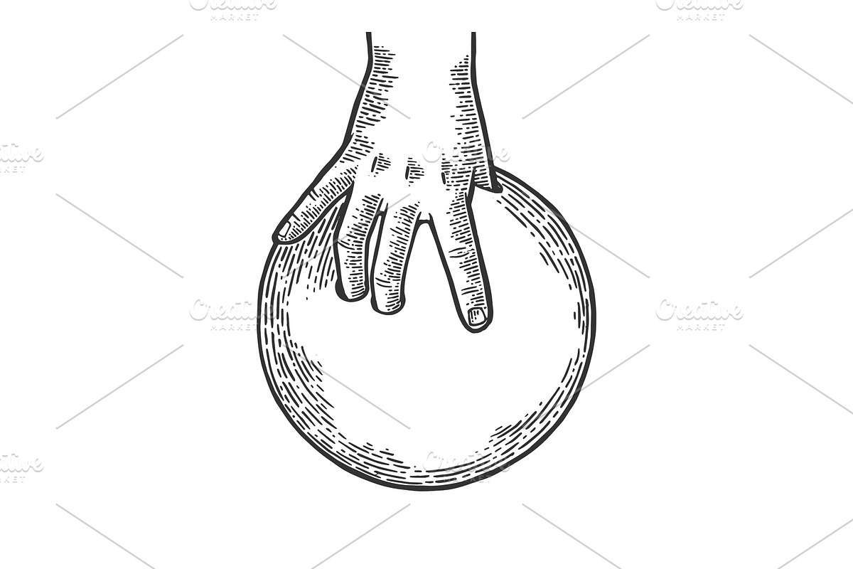 Hand with bowling ball engraving in Illustrations - product preview 8