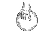 Hand with bowling ball engraving
