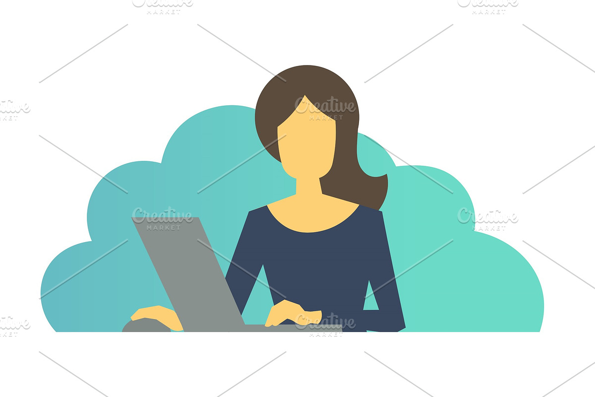 Business woman with laptop in office in Illustrations - product preview 8