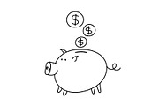Piggy bank coins sketch. Bribe Pig