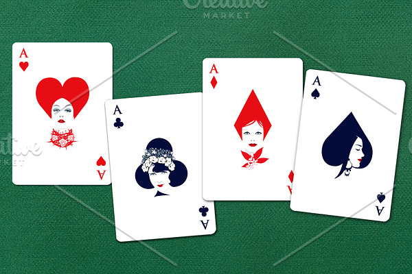 Aces of cards with a woman's face