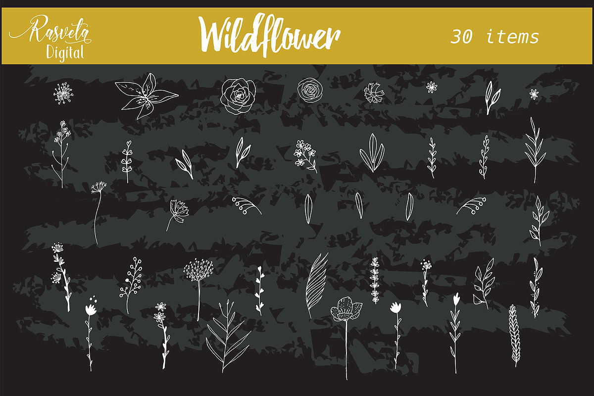Wedding wildflower invitation clipar in Illustrations - product preview 8