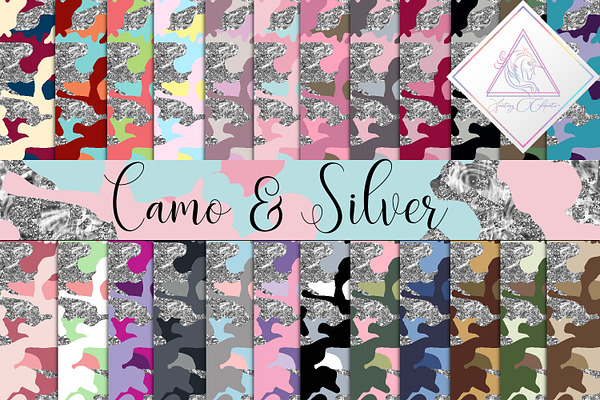 Camo & Silver Glitter Digital Paper