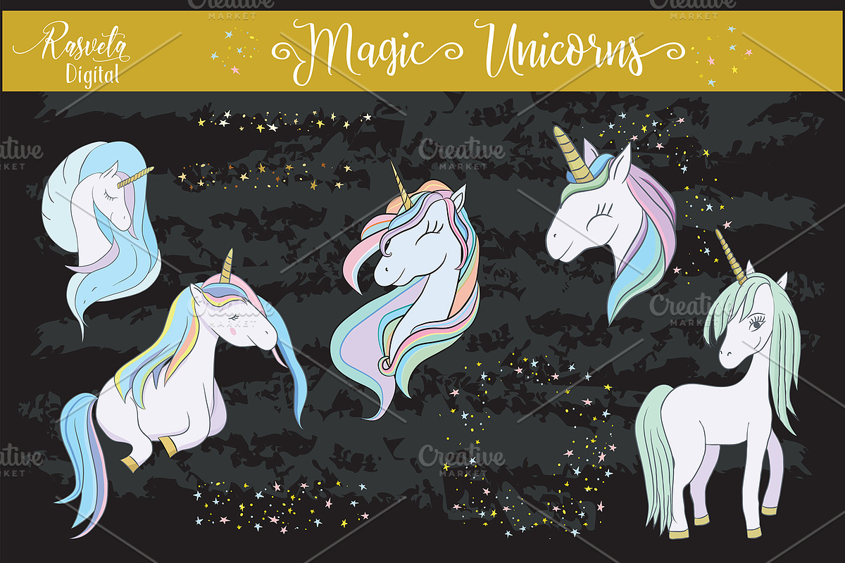 Rainbow Unicorn Clip art in Illustrations - product preview 8