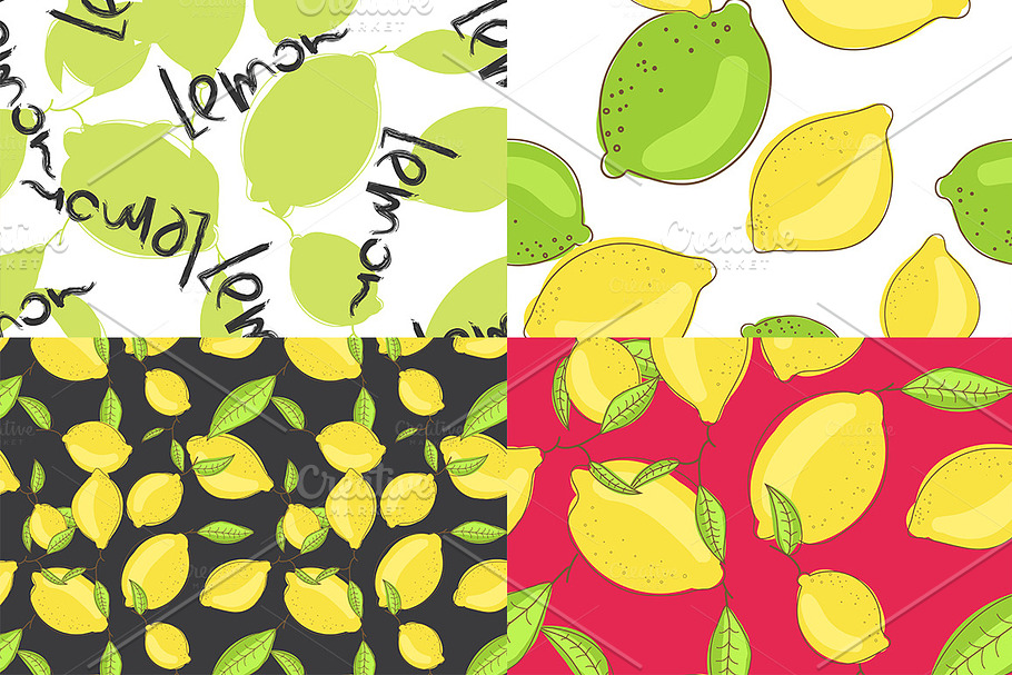 Lemon citrus pattern - set of 8