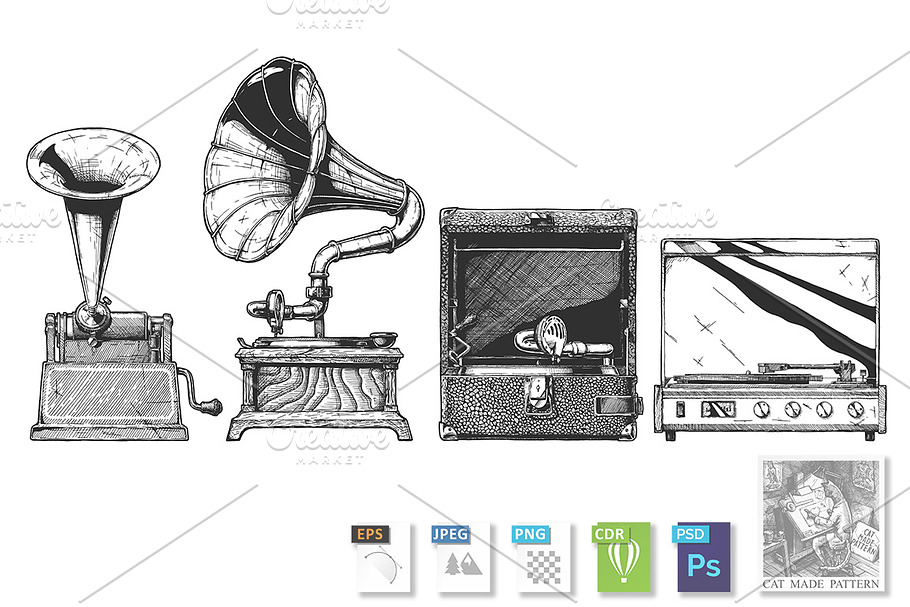 Phonograph and gramophone set in Illustrations - product preview 8