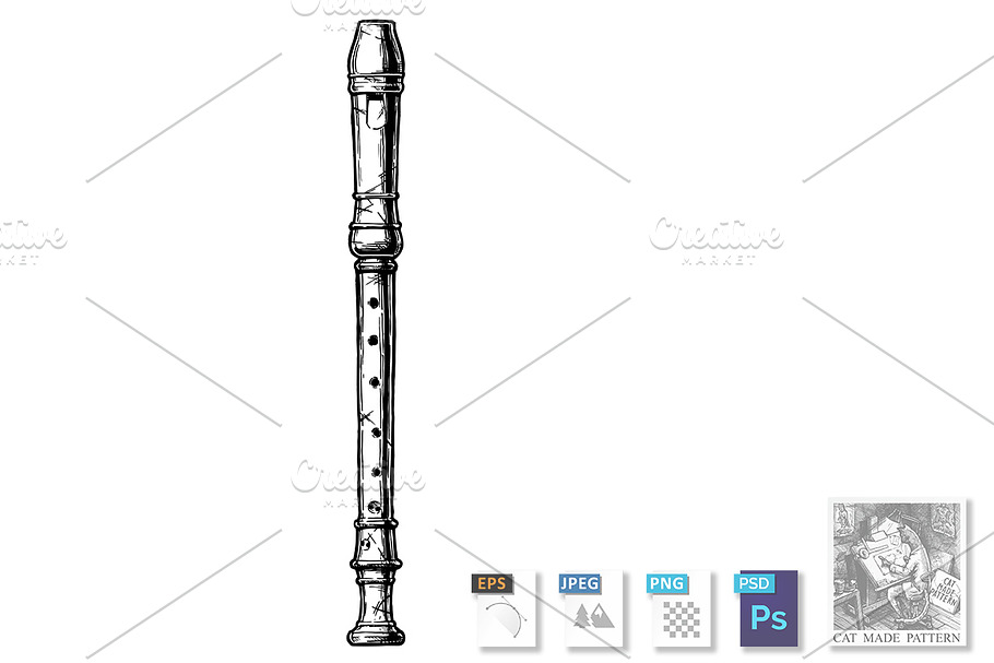 Recorder, woodwind musical instrumen in Illustrations - product preview 8