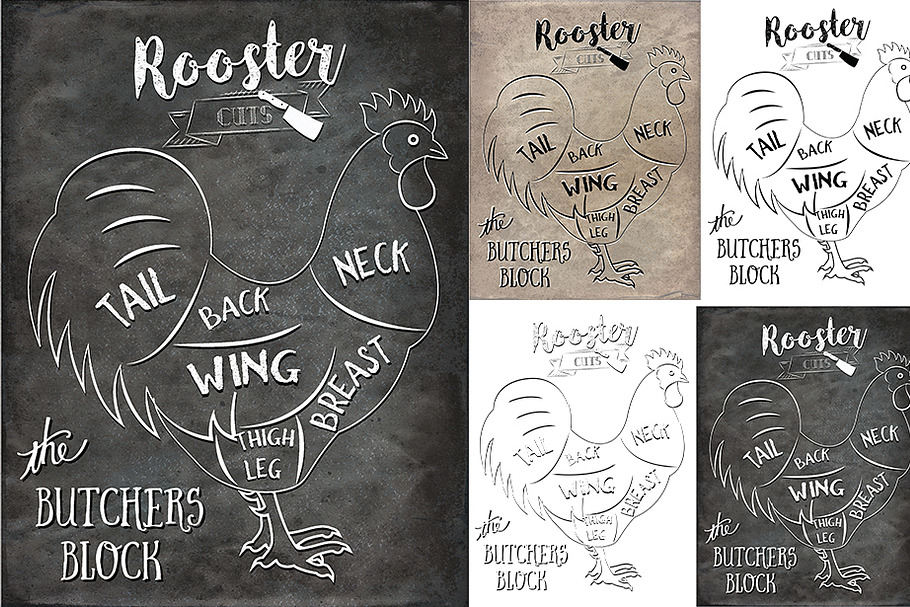 Rooster Butcher Cuts Set 1 in Illustrations - product preview 8