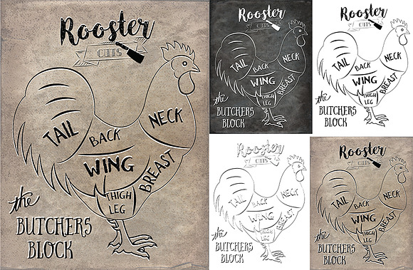 Rooster Butcher Cuts Set 1 in Illustrations - product preview 1