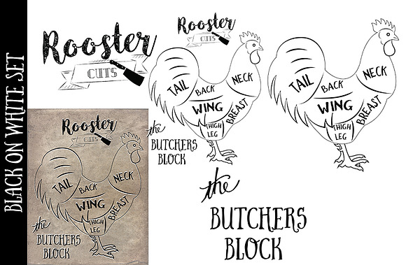 Rooster Butcher Cuts Set 1 in Illustrations - product preview 2