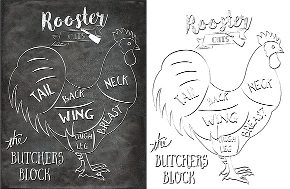 Rooster Butcher Cuts Set 1 in Illustrations - product preview 4