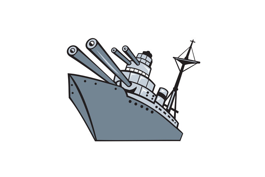 Cartoon Battleship With Big Guns
